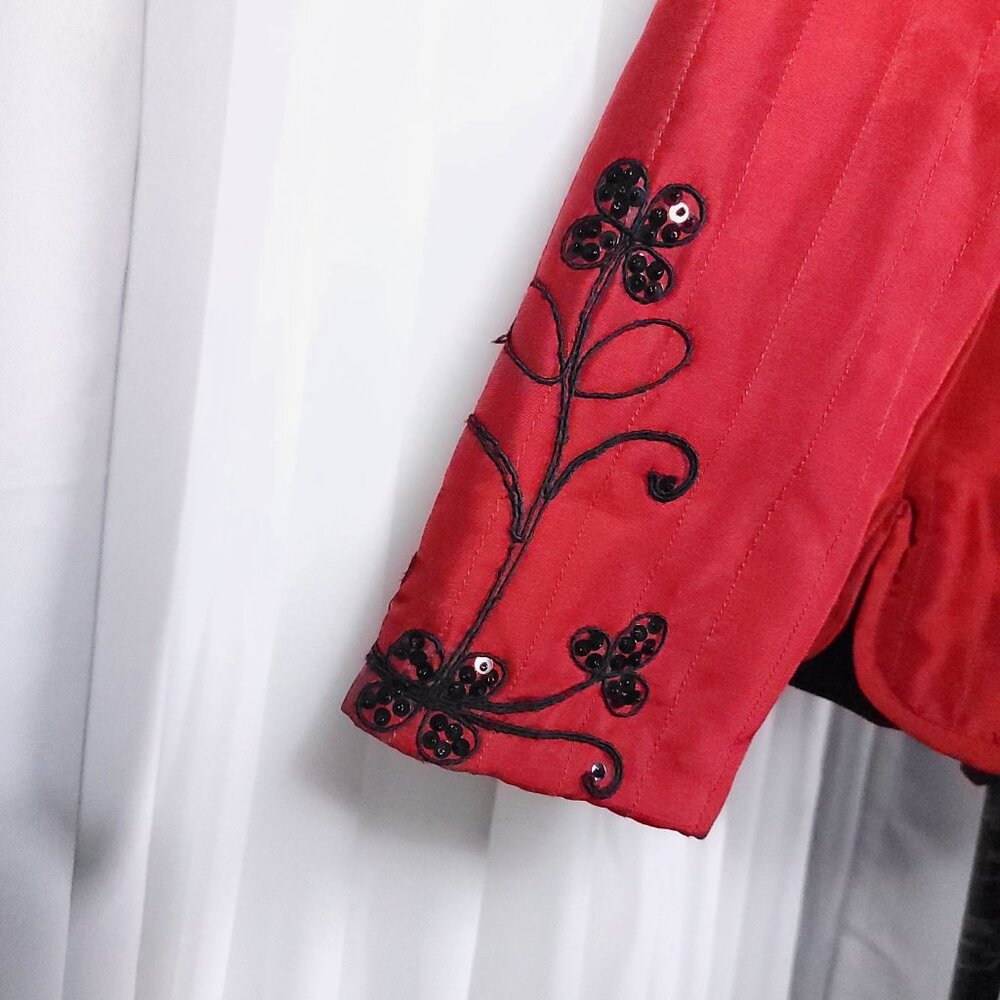 Carole Little Red 100% Silk Beaded Embroidered Statement Jacket Blazer Size S - Picture 7 of 16